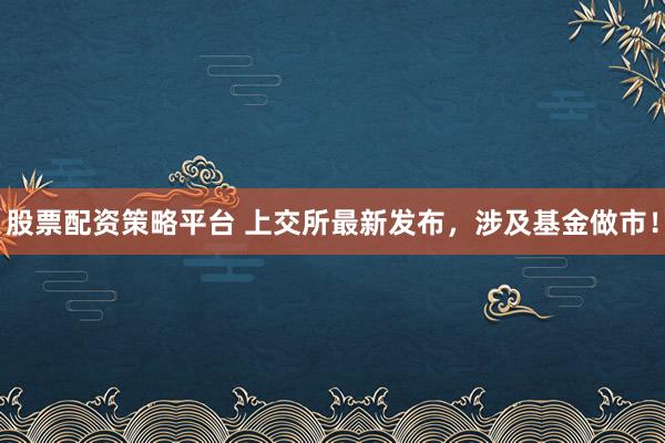 股票配资策略平台 上交所最新发布，涉及基金做市！